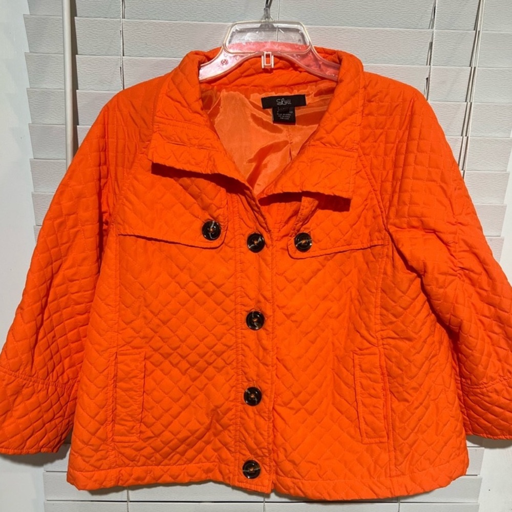 Orange Quilted Jacket with Black Buttons